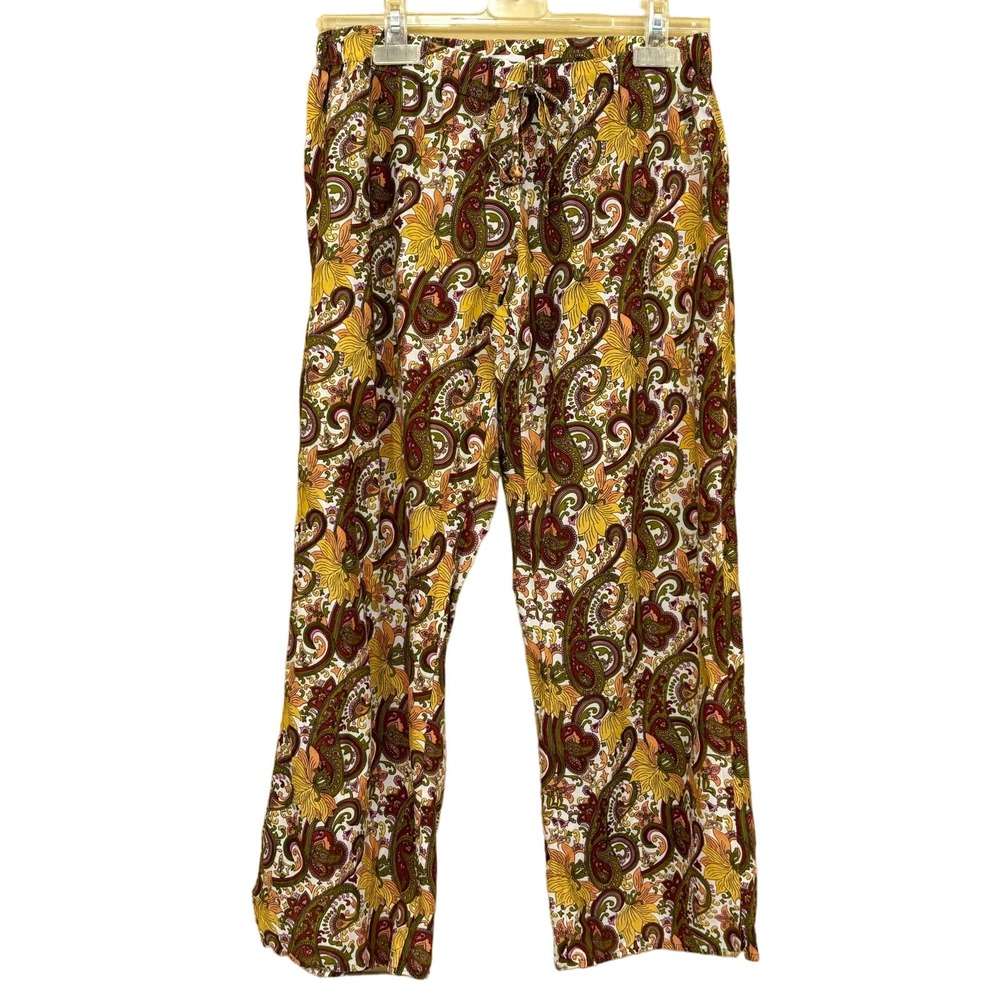 Punjammies green/gold cotton paisley pajama pants, small, bohemian, hippie